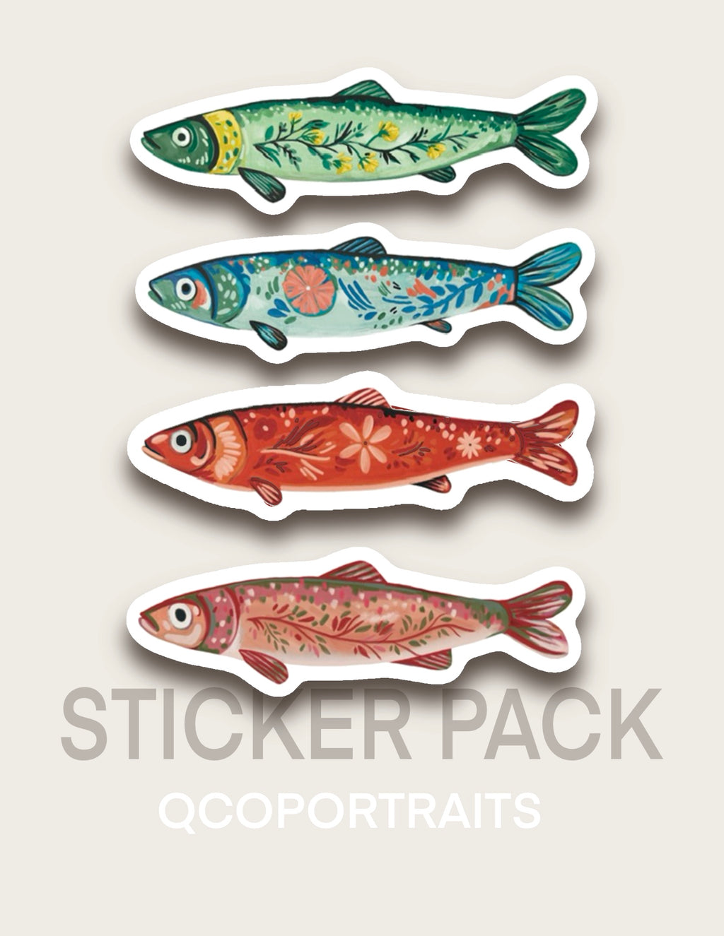 “Folk fish”  Sticker pack of 4